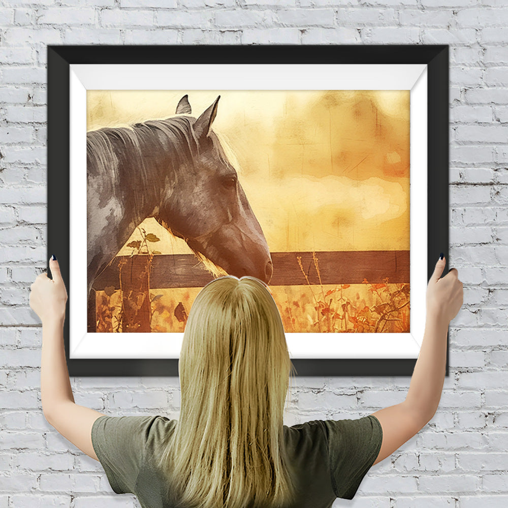 Pferd in der Abenddämmerung im Herbst Diamond Painting