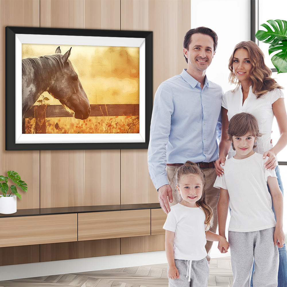 Pferd in der Abenddämmerung im Herbst Diamond Painting