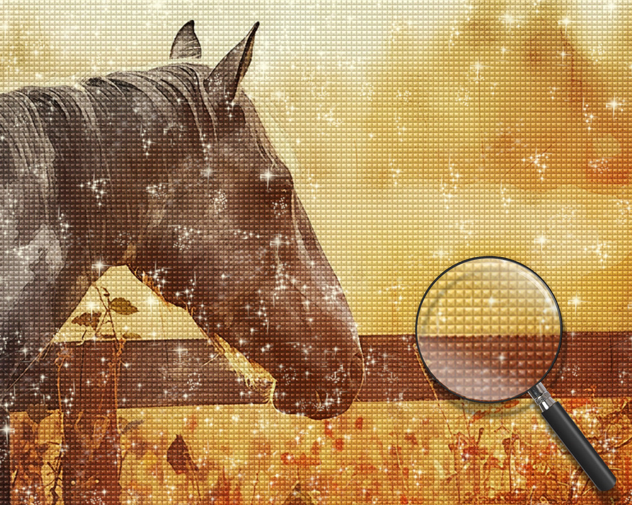 Pferd in der Abenddämmerung im Herbst Diamond Painting