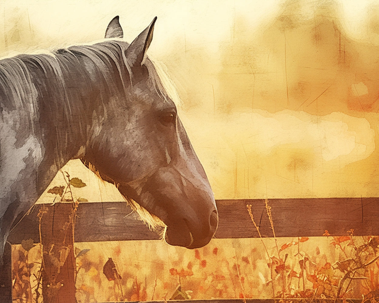 Pferd in der Abenddämmerung im Herbst Diamond Painting