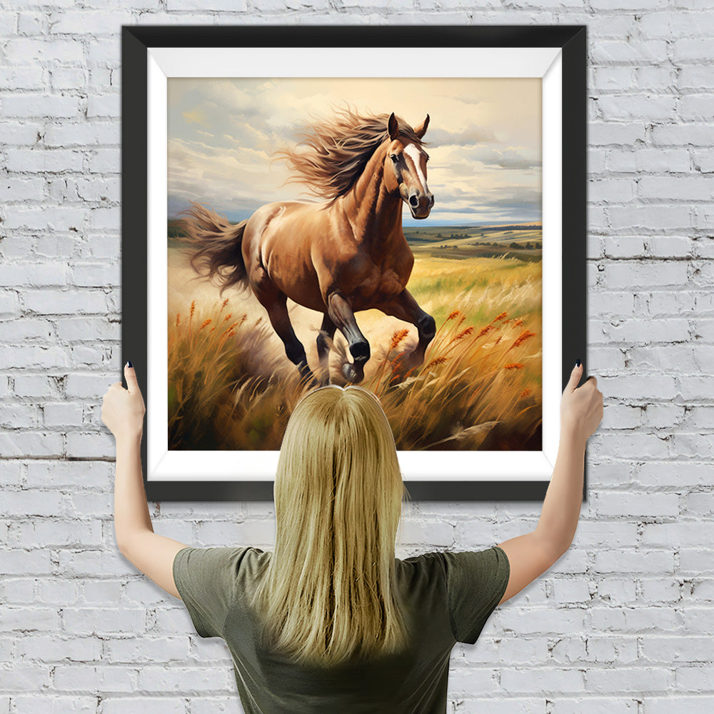 Pferd läuft auf der Wiese Diamond Painting