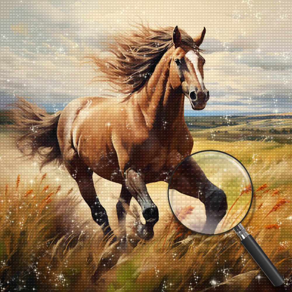 Pferd läuft auf der Wiese Diamond Painting