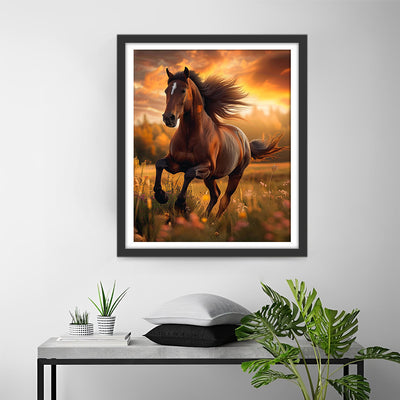 Pferd läuft auf Gras Diamond Painting