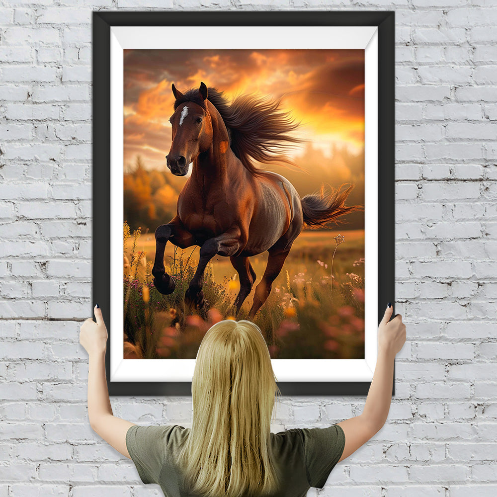 Pferd läuft auf Gras Diamond Painting