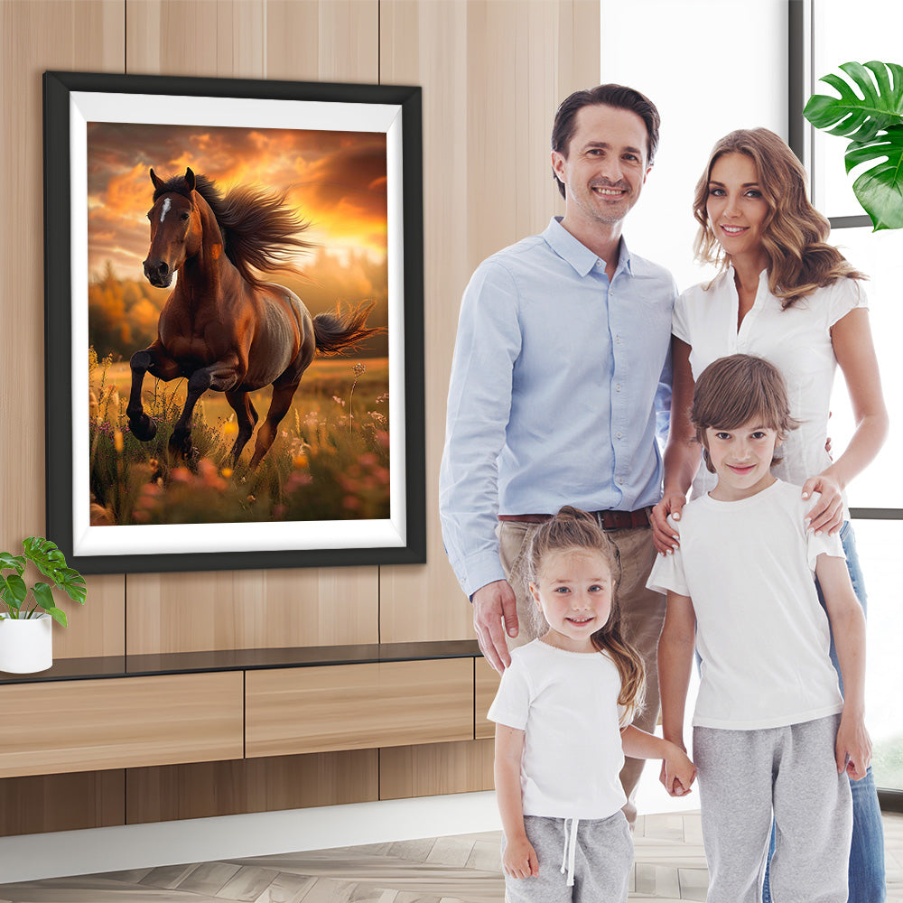 Pferd läuft auf Gras Diamond Painting