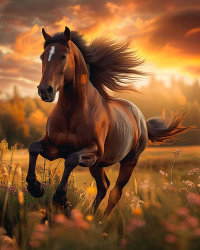 Pferd läuft auf Gras Diamond Painting
