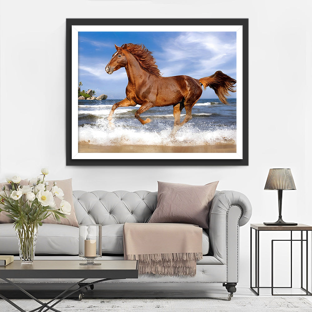 Pferd läuft im Wasser Diamond Painting