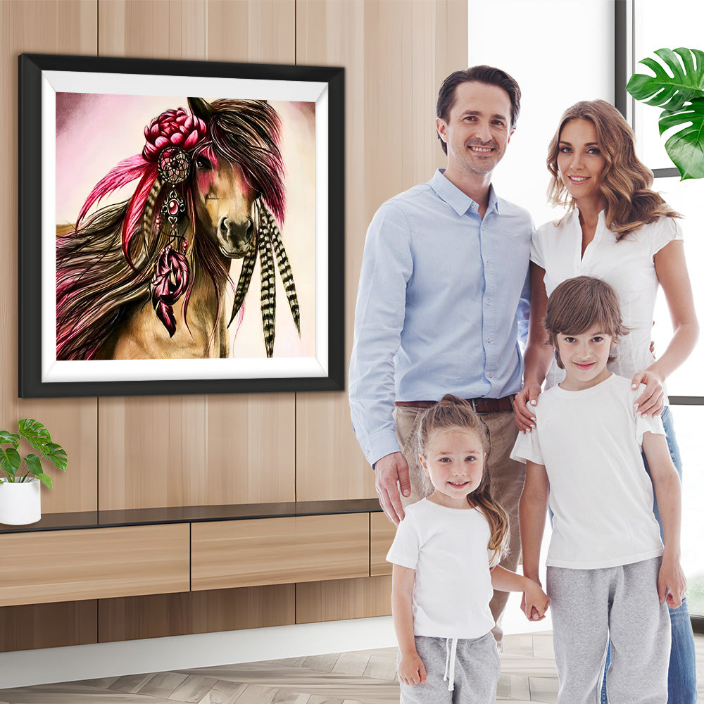 Pferd mit Blume auf dem Kopf Diamond Painting