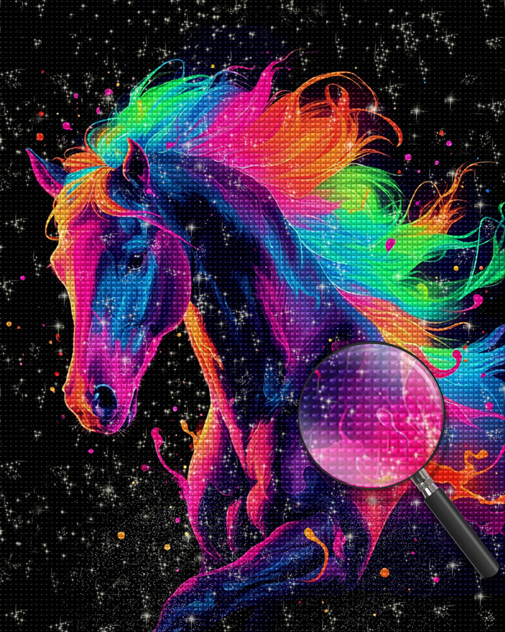 Pferd mit buntem Haar Diamond Painting