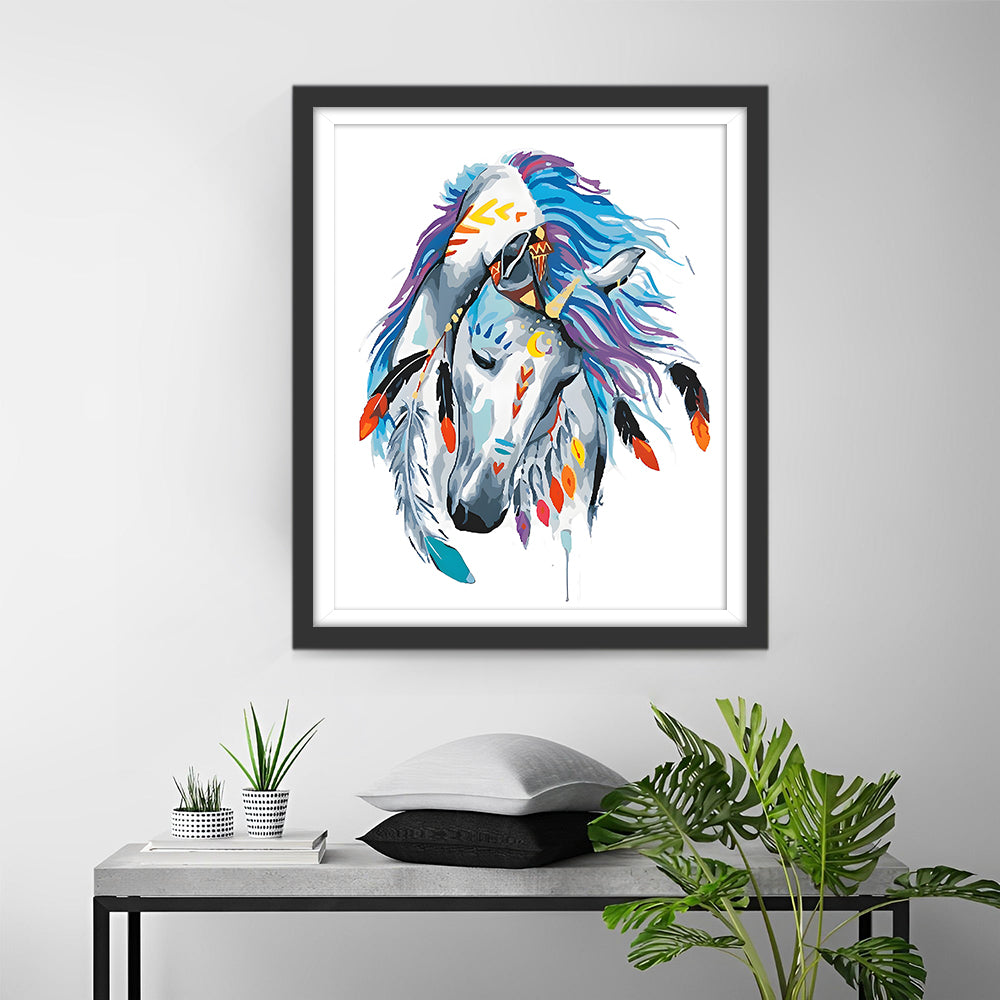 Pferd mit Kopfschmuck aus Federn Diamond Painting