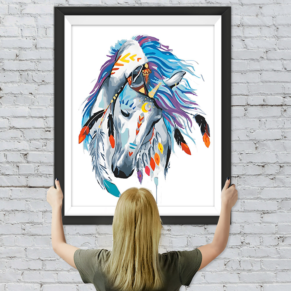 Pferd mit Kopfschmuck aus Federn Diamond Painting