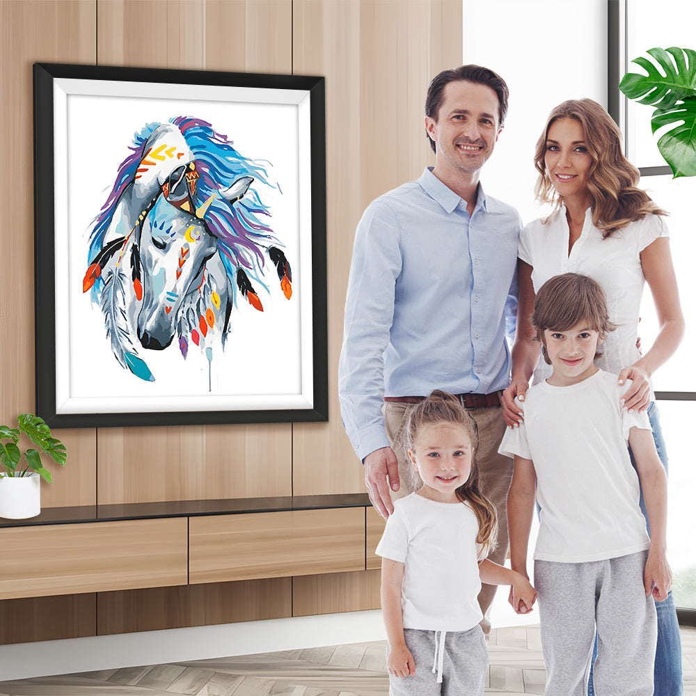 Pferd mit Kopfschmuck aus Federn Diamond Painting