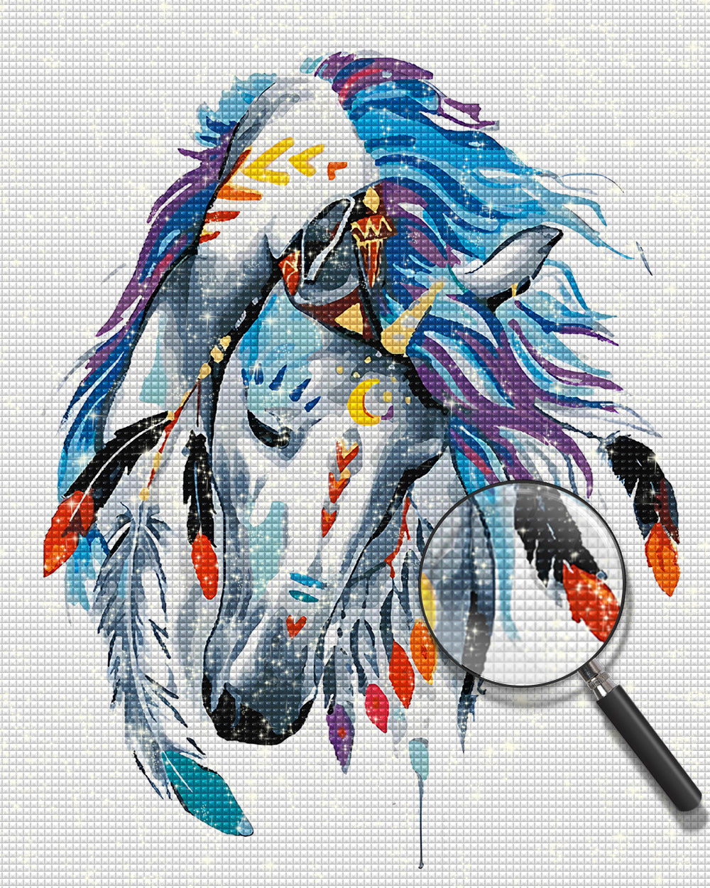 Pferd mit Kopfschmuck aus Federn Diamond Painting