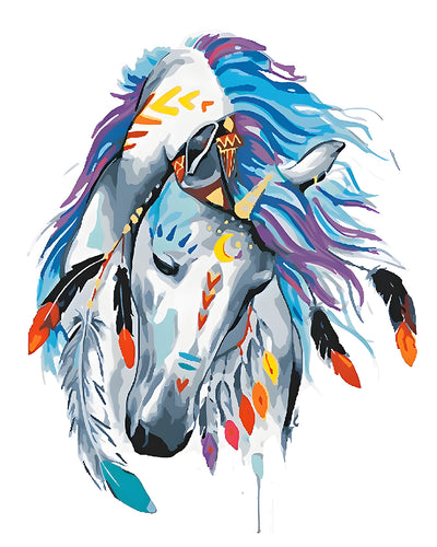 Pferd mit Kopfschmuck aus Federn Diamond Painting