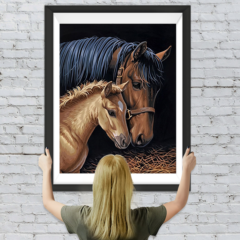 Pferde im Zimmer voller Heu Diamond Painting