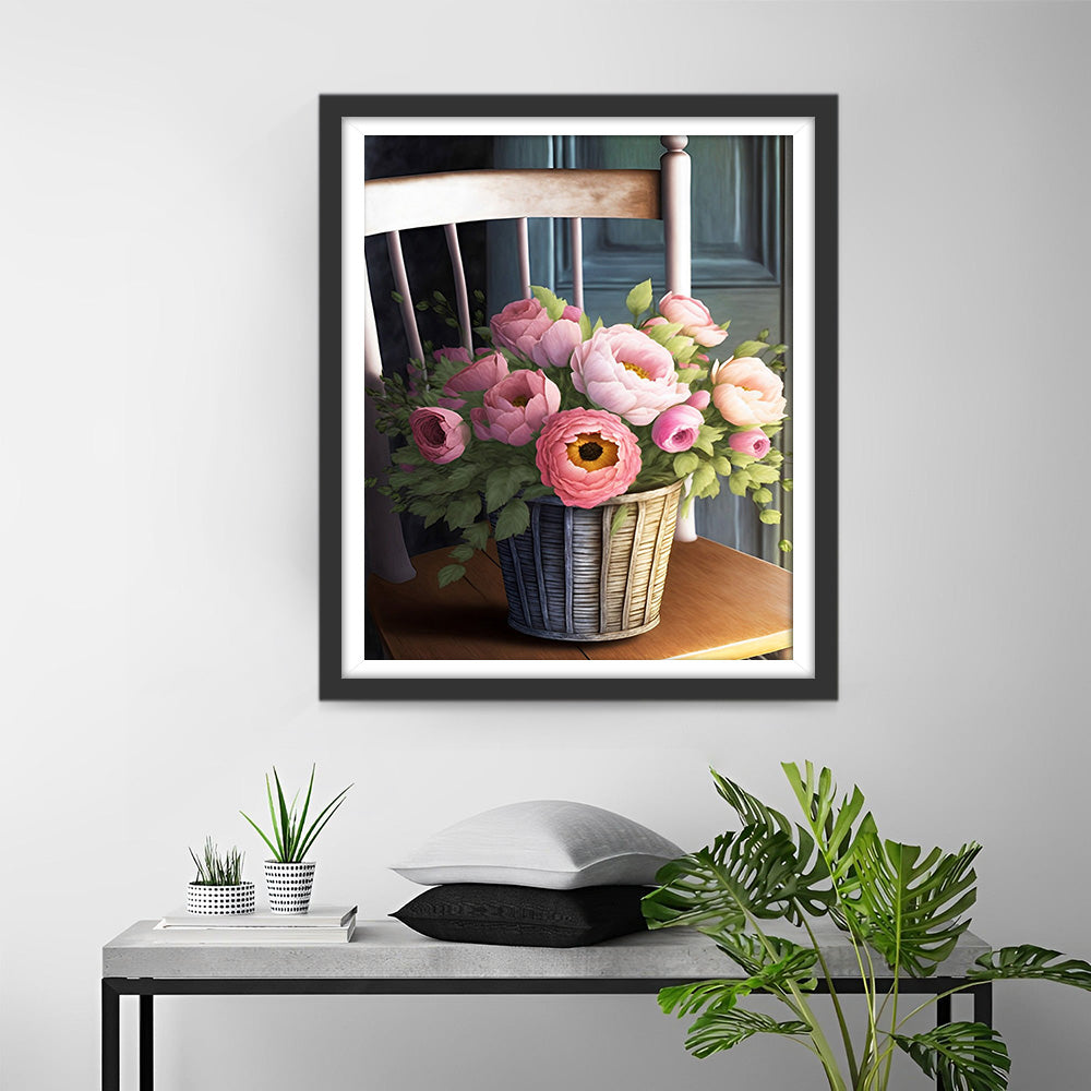 Pfingstrosen auf einem Stuhl Diamond Painting