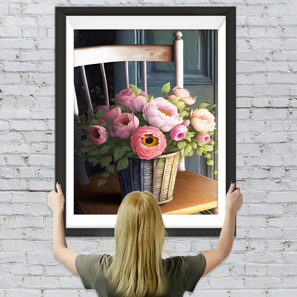 Pfingstrosen auf einem Stuhl Diamond Painting