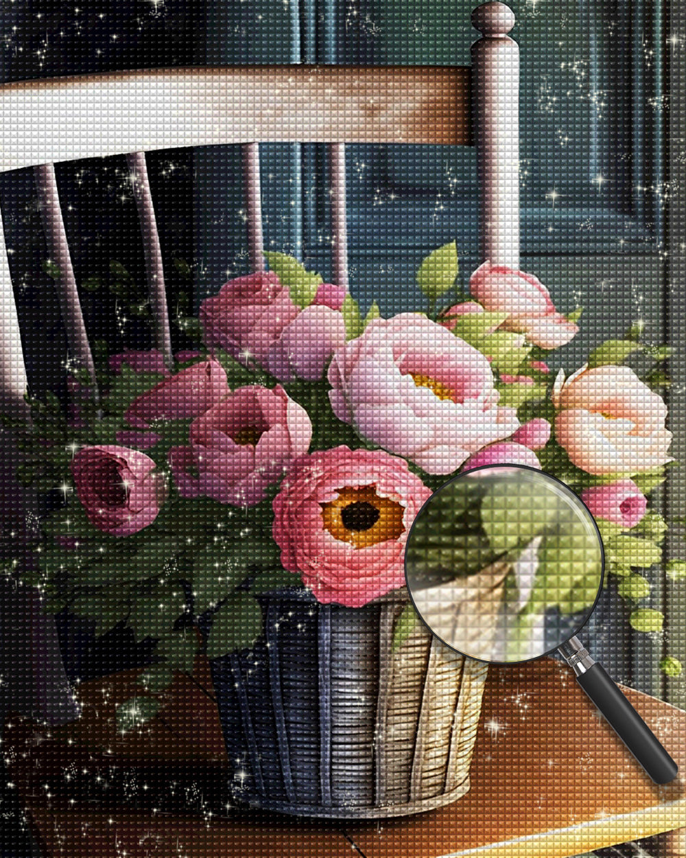 Pfingstrosen auf einem Stuhl Diamond Painting