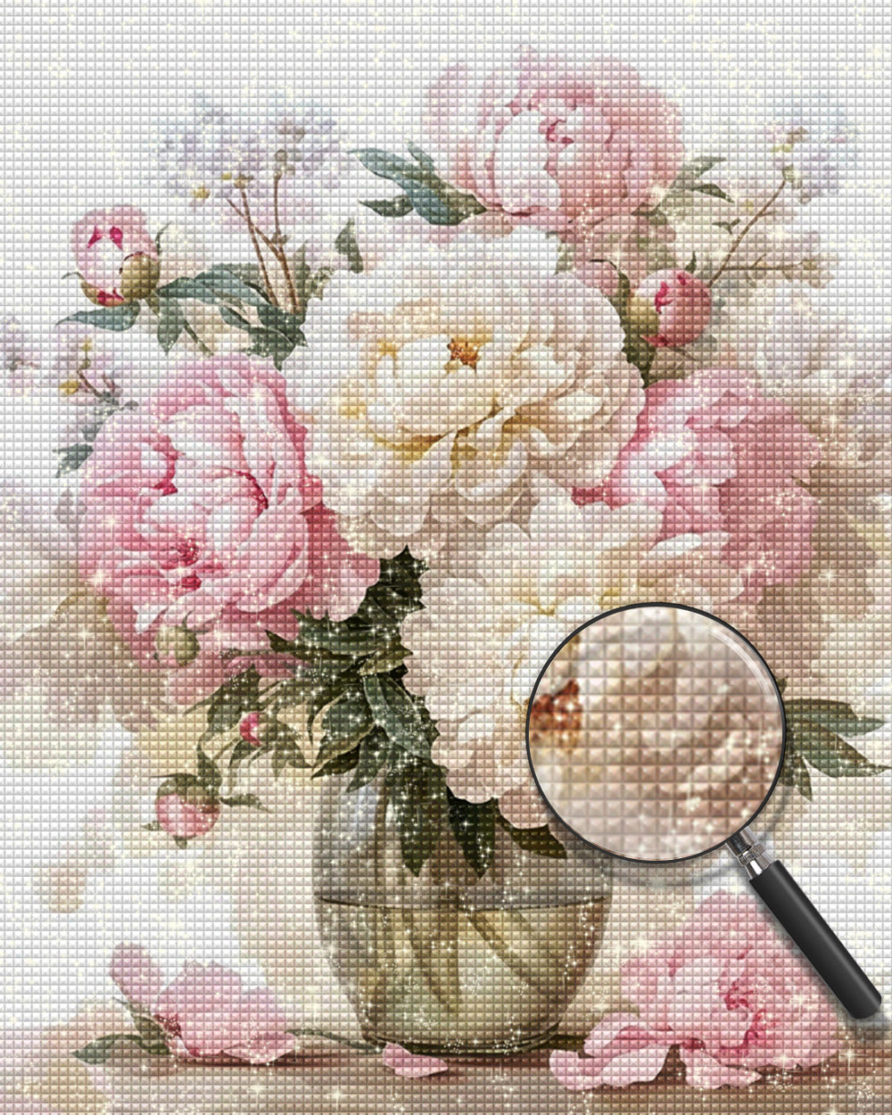 Pfingstrosen in einer Glasvase Diamond Painting