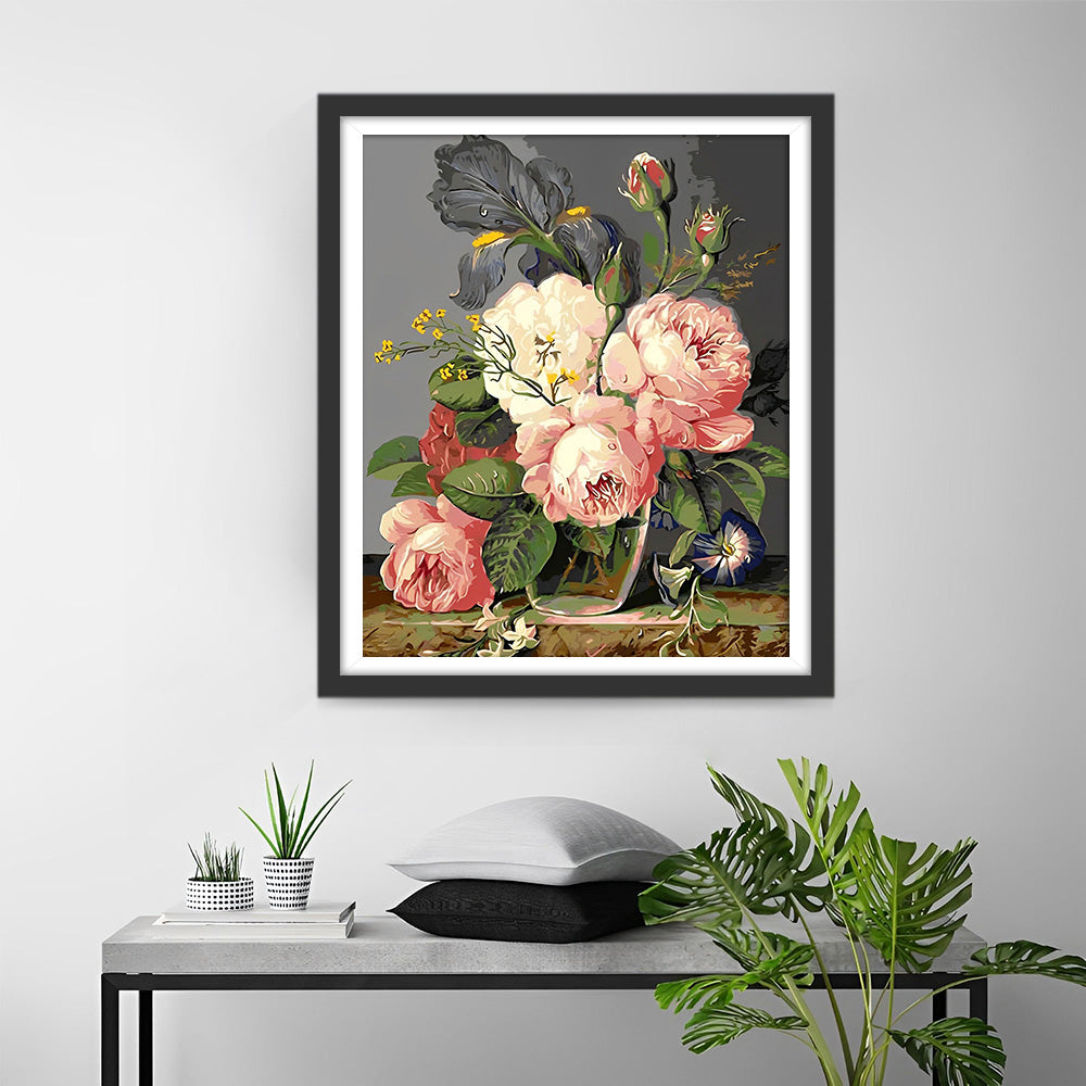 Pfingstrosen in Glasflasche Diamond Painting