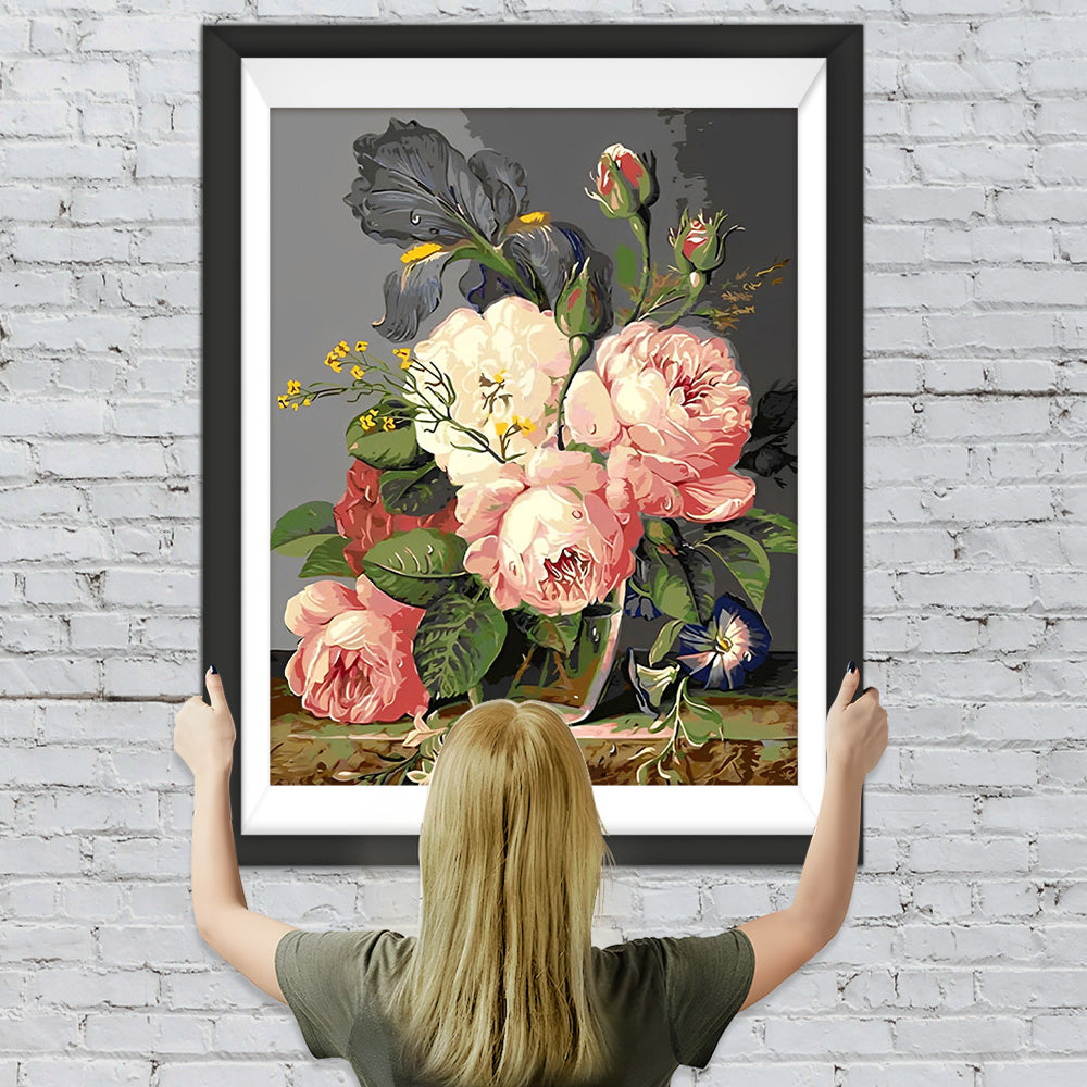 Pfingstrosen in Glasflasche Diamond Painting