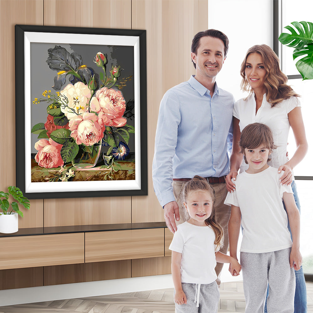 Pfingstrosen in Glasflasche Diamond Painting