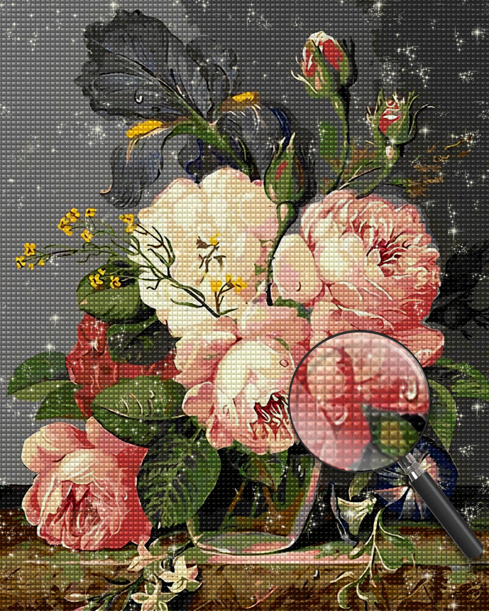 Pfingstrosen in Glasflasche Diamond Painting