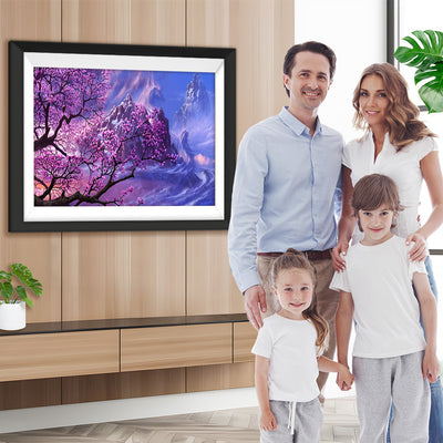 Pfirsichbaum und hoher Berg Diamond Painting