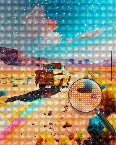 Pickup Truck in der bunten Wüste Diamond Painting