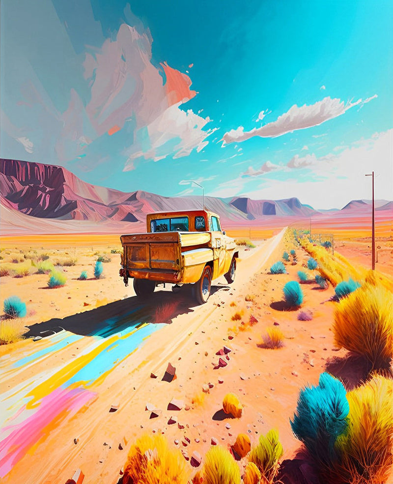 Pickup Truck in der bunten Wüste Diamond Painting