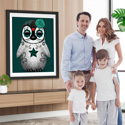 Pinguin mit grüner Rose Diamond Painting