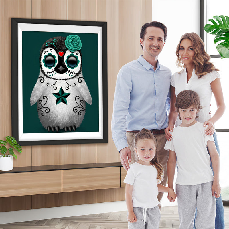 Pinguin mit grüner Rose Diamond Painting