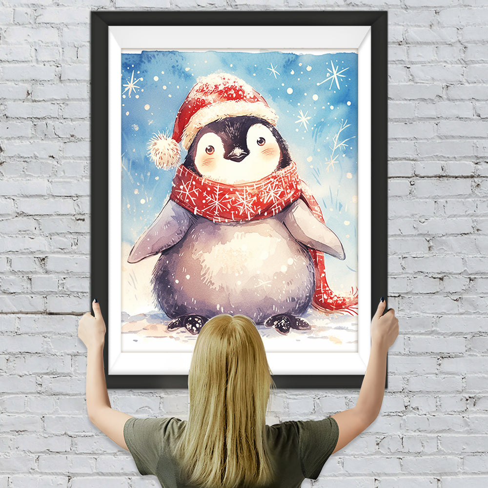 Pinguin mit Roter Mütze und Schal Diamond Painting