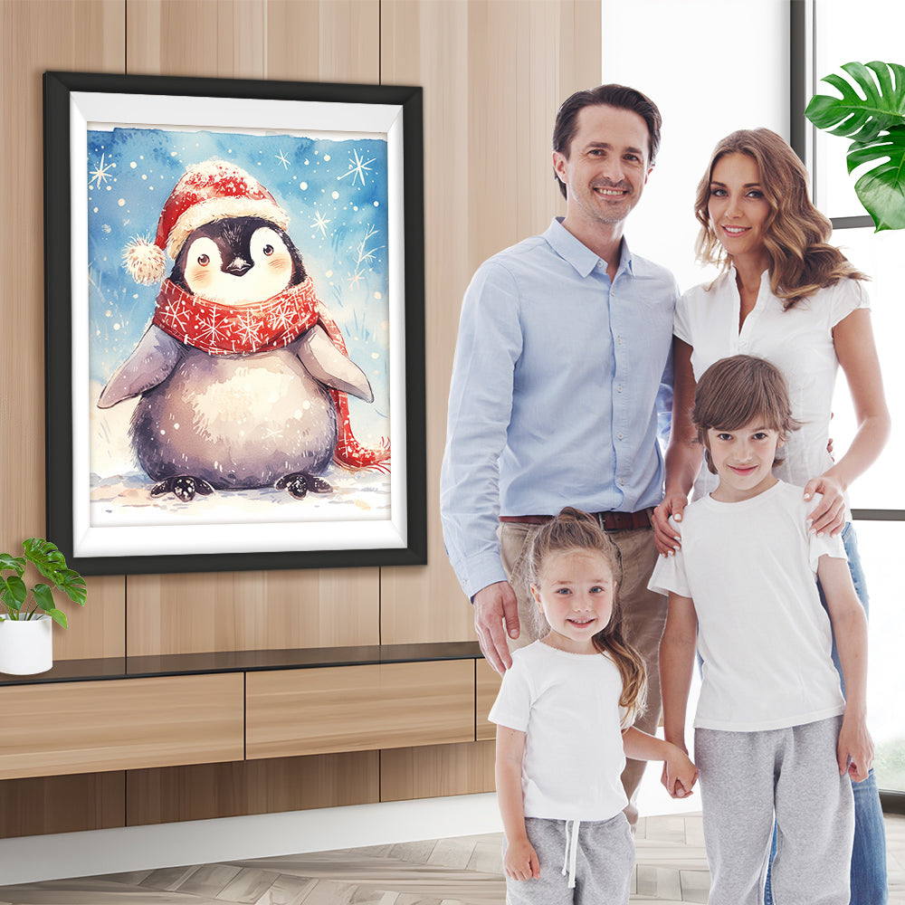 Pinguin mit Roter Mütze und Schal Diamond Painting