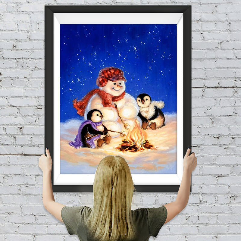 Pinguine und Schneemann unter dem Sternenhimmel Diamond Painting