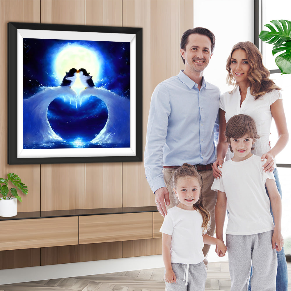 Pinguinpaar bei Mondschein Diamond Painting