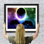 Planet, Liebespaar und Bäume Diamond Painting