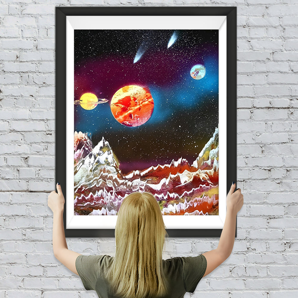 Planeten und hohe Berge Diamond Painting