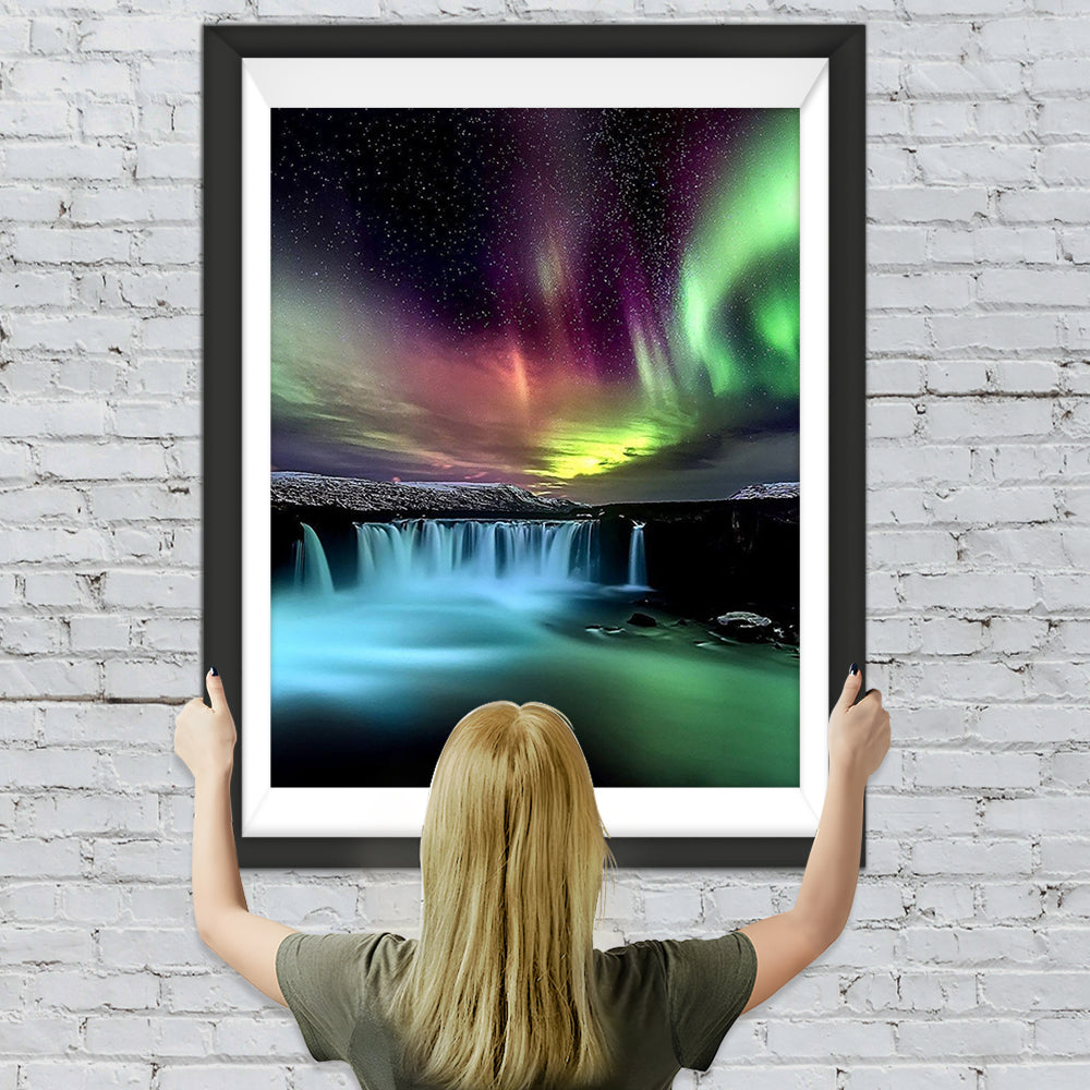 Polarlicht und Wasserfall Diamond Painting
