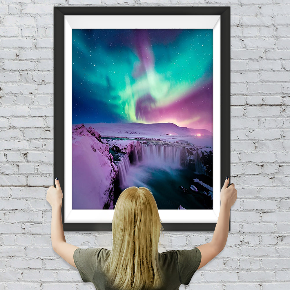 Polarlicht Wasserfall Schneeberg Diamond Painting