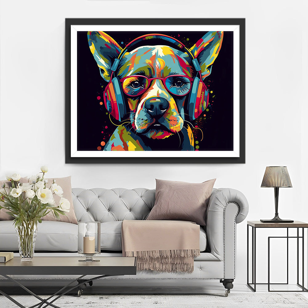 Pop-Art Hund mit Brille Diamond Painting