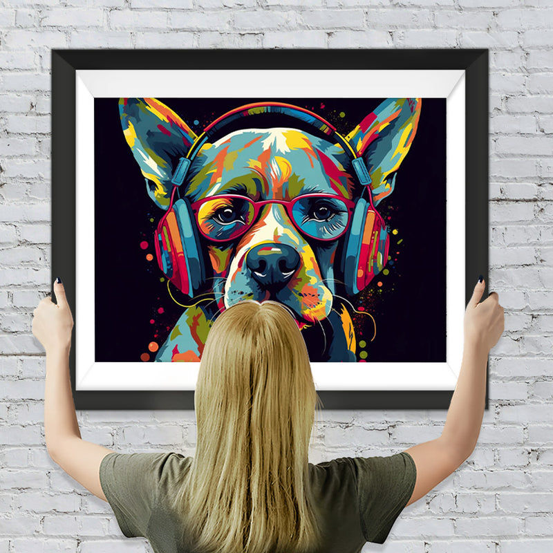 Pop-Art Hund mit Brille Diamond Painting