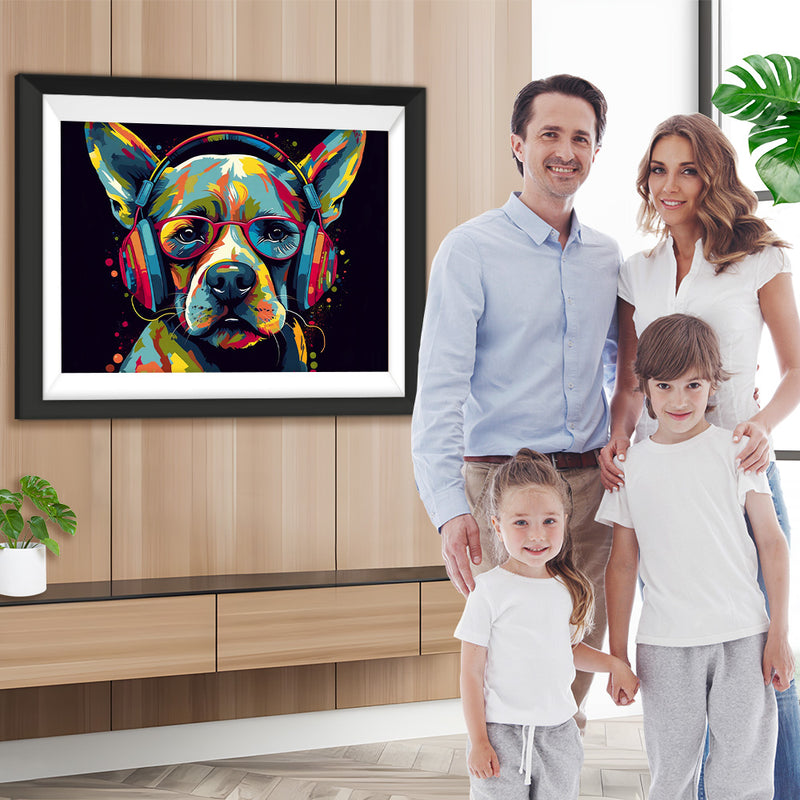 Pop-Art Hund mit Brille Diamond Painting