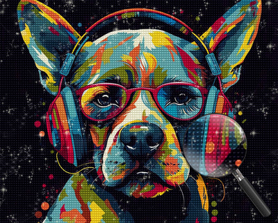 Pop-Art Hund mit Brille Diamond Painting