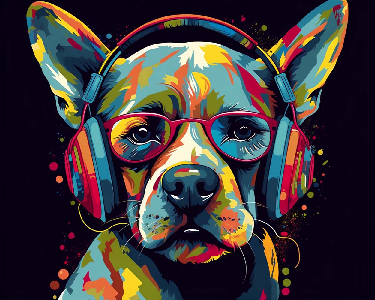 Pop-Art Hund mit Brille Diamond Painting