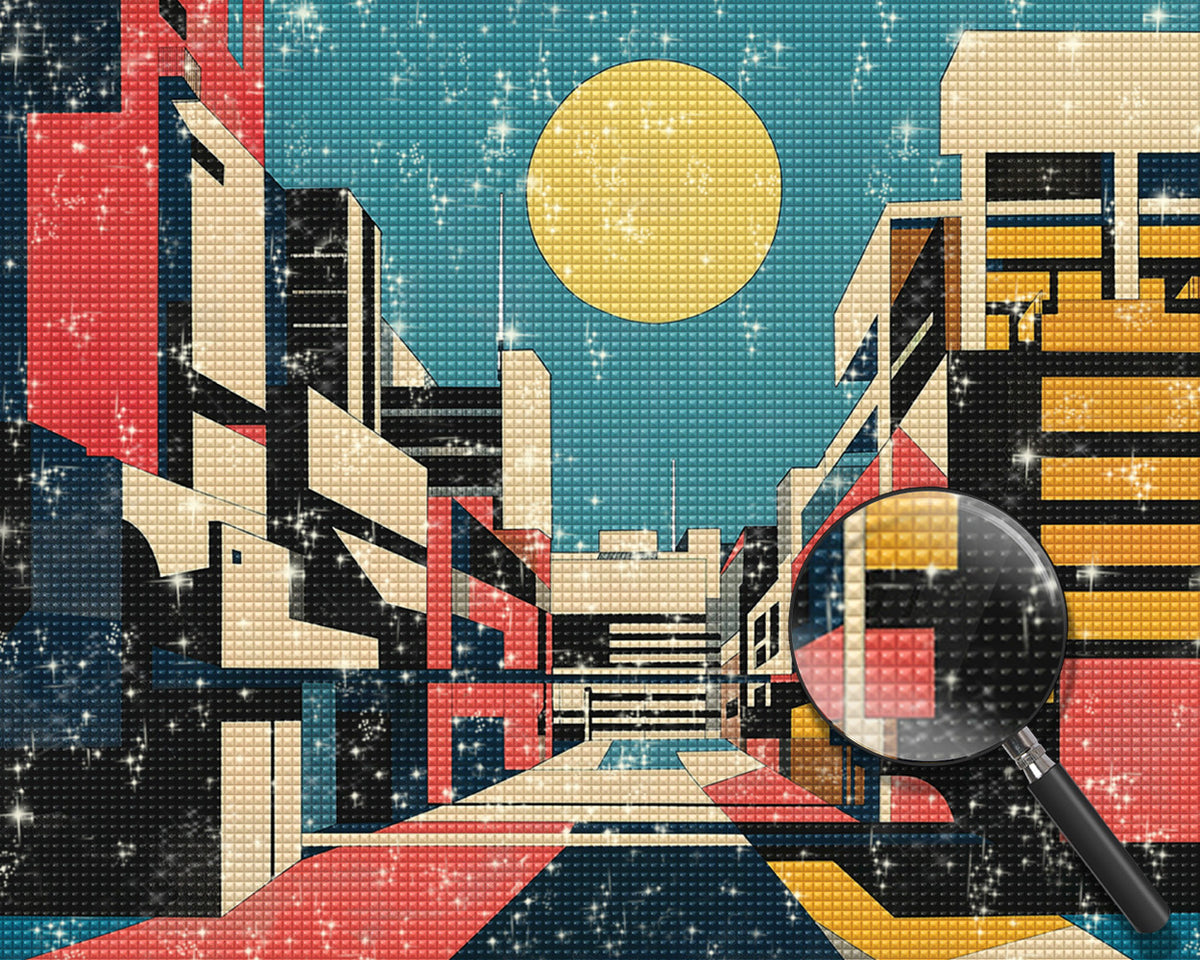 Pop Art Moderne Architektur und Mond Diamond Painting