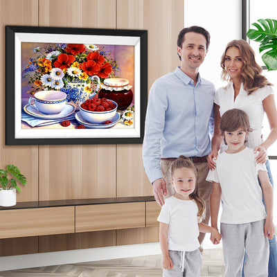 Porzellane, Blumen und Himbeeren Diamond Painting