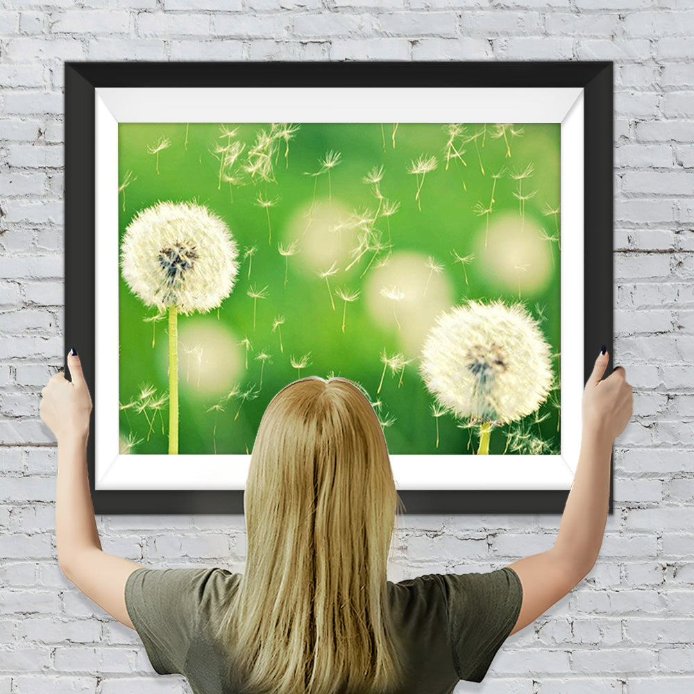 Pusteblumen und grüner Hintergrund Diamond Painting