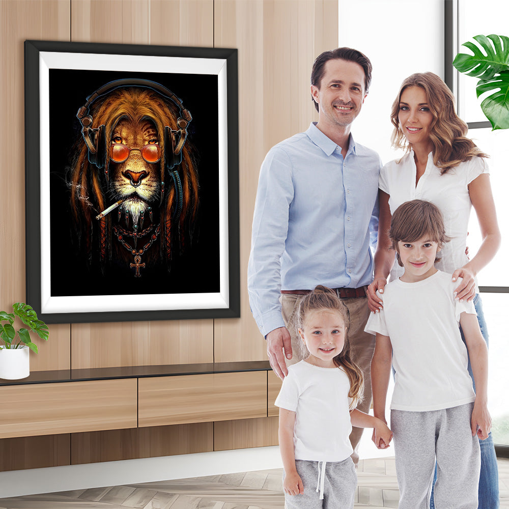 Rauchender und Musik hörender Löwe Diamond Painting