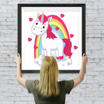 Regenbogen, Einhorn und rote Herzen Diamond Painting